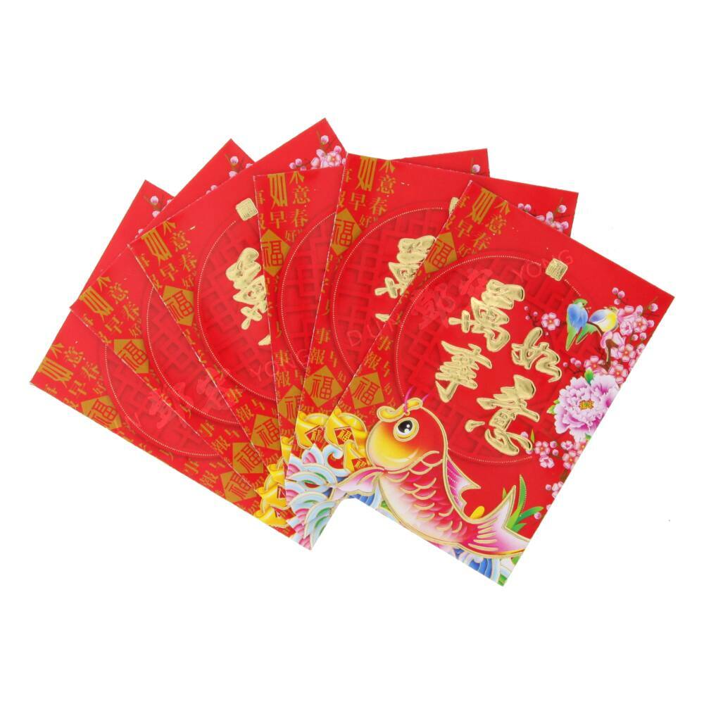 6PCS Chinese Red Envelopes FU, Chinese New Year Hong Bao Packet