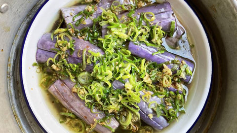 Steamed Eggplant with Scallions and Ginger