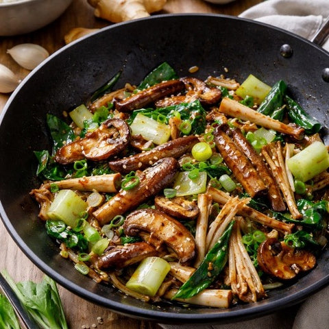 Stir-fried Mushrooms with Bok Choy