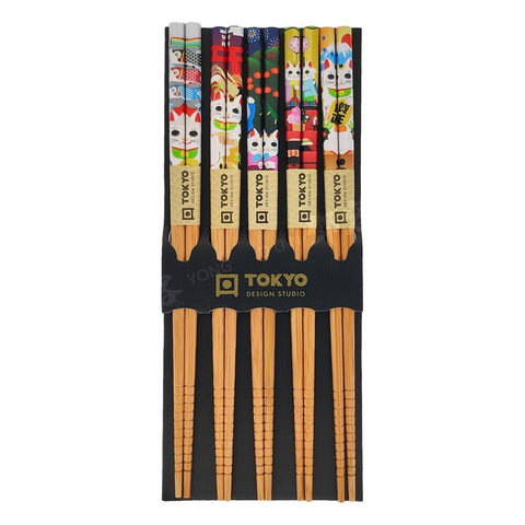 Chopsticks Set 5pr Lucky Cat Colourful (FZ)