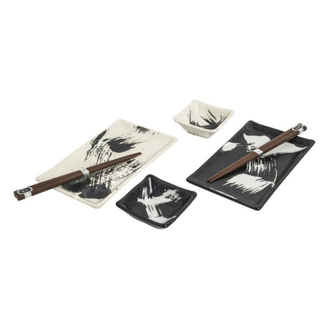 Sushi Plates Set 6pcs Black &amp; White