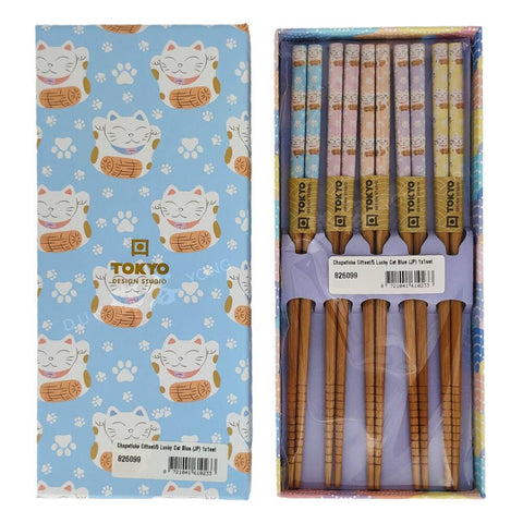 Chopsticks Gift Set Lucky Cat Blue  5pr