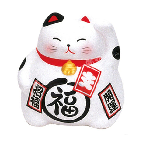 Maneki Neko Lucky Cat 9cm Aardewerk Wit