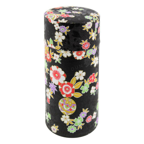 Tea Container Black Flower SS 7.4x15.5cm